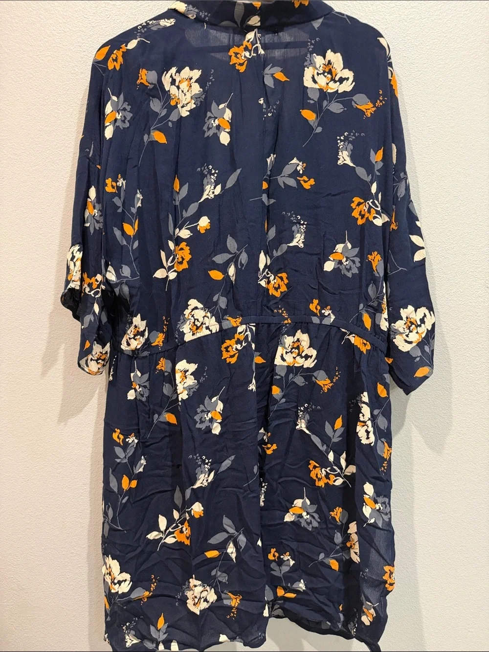 Maurices Navy Floral Tie-Front Swim Coverup Kimono Flowy Partial Sheer Resort XL